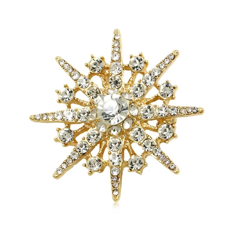 WEIMANJINGDIAN Brand Crystal Rhinestones Starburst Brooches Lapel Hijab Pins