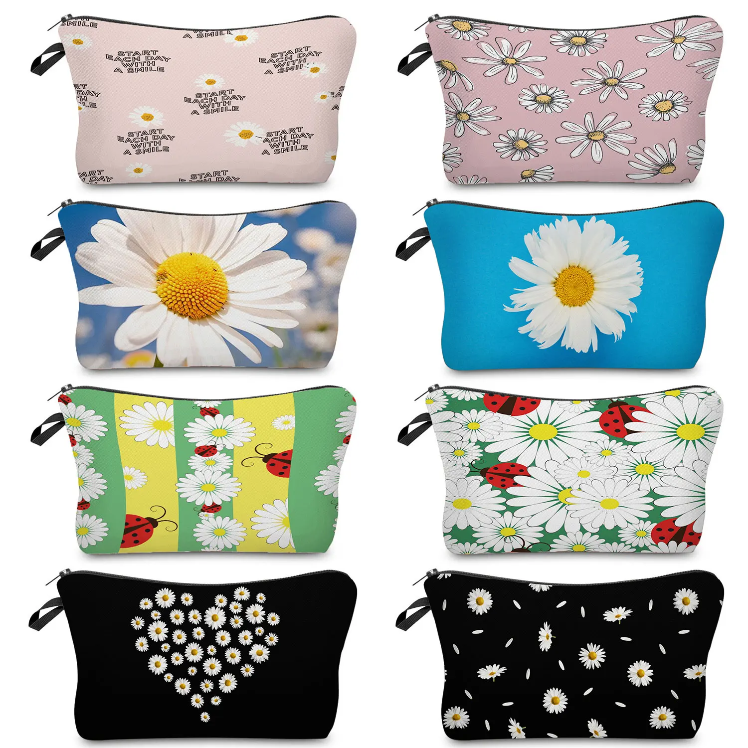 Heat Transfer Floral Cosmetic Bags Refreshing Daisy Print Casual Women Organizer Toiletry Bag High Quality Storage Makeup Bags