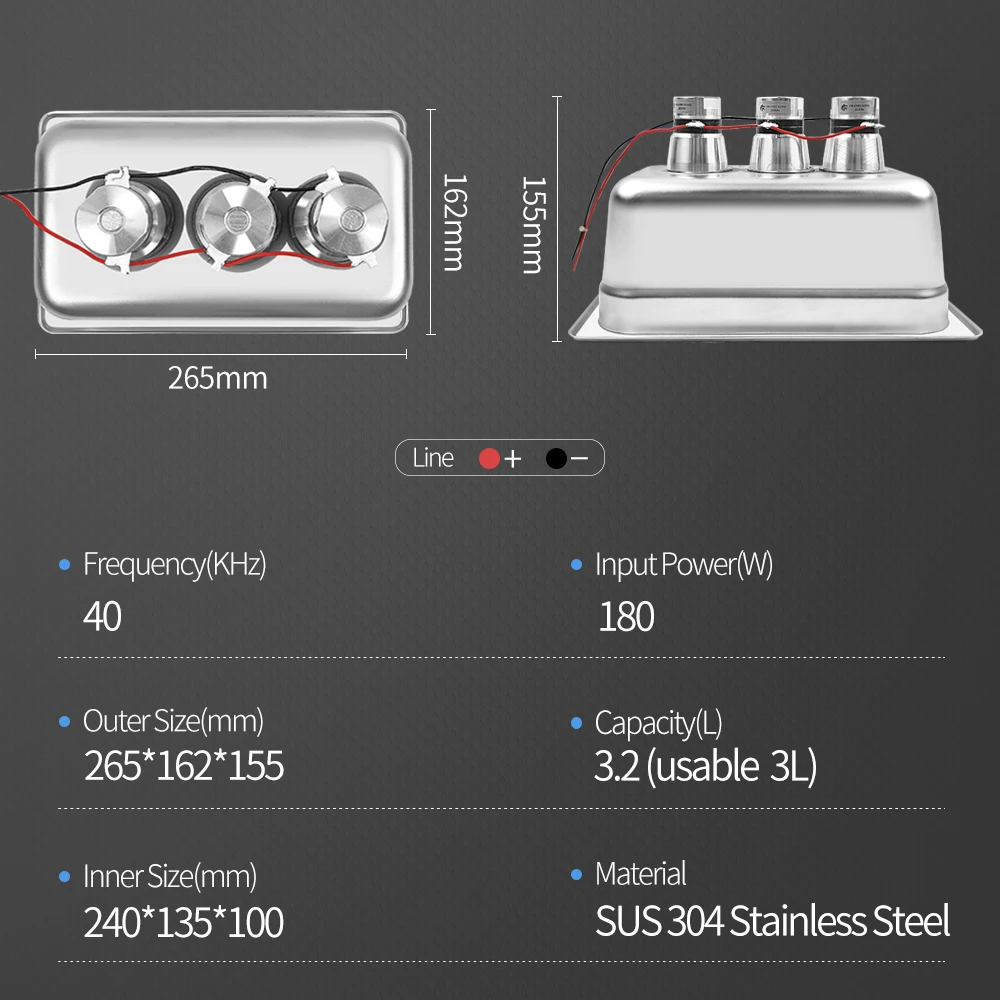 DIY Ultrasonic Cleaner Parts 3L Stainless Steel Bath 120W/180W Piezoelectric Transducer Factory Direct