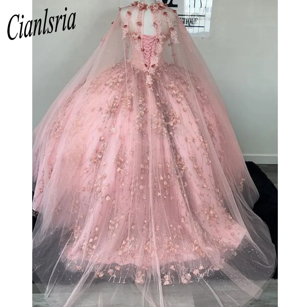 Розовое милое платье для 16 Quinceanera, сверкающее кружевное пышвечерние вечернее платье, бальное платье, мексиканская девушка, платье на день ро...