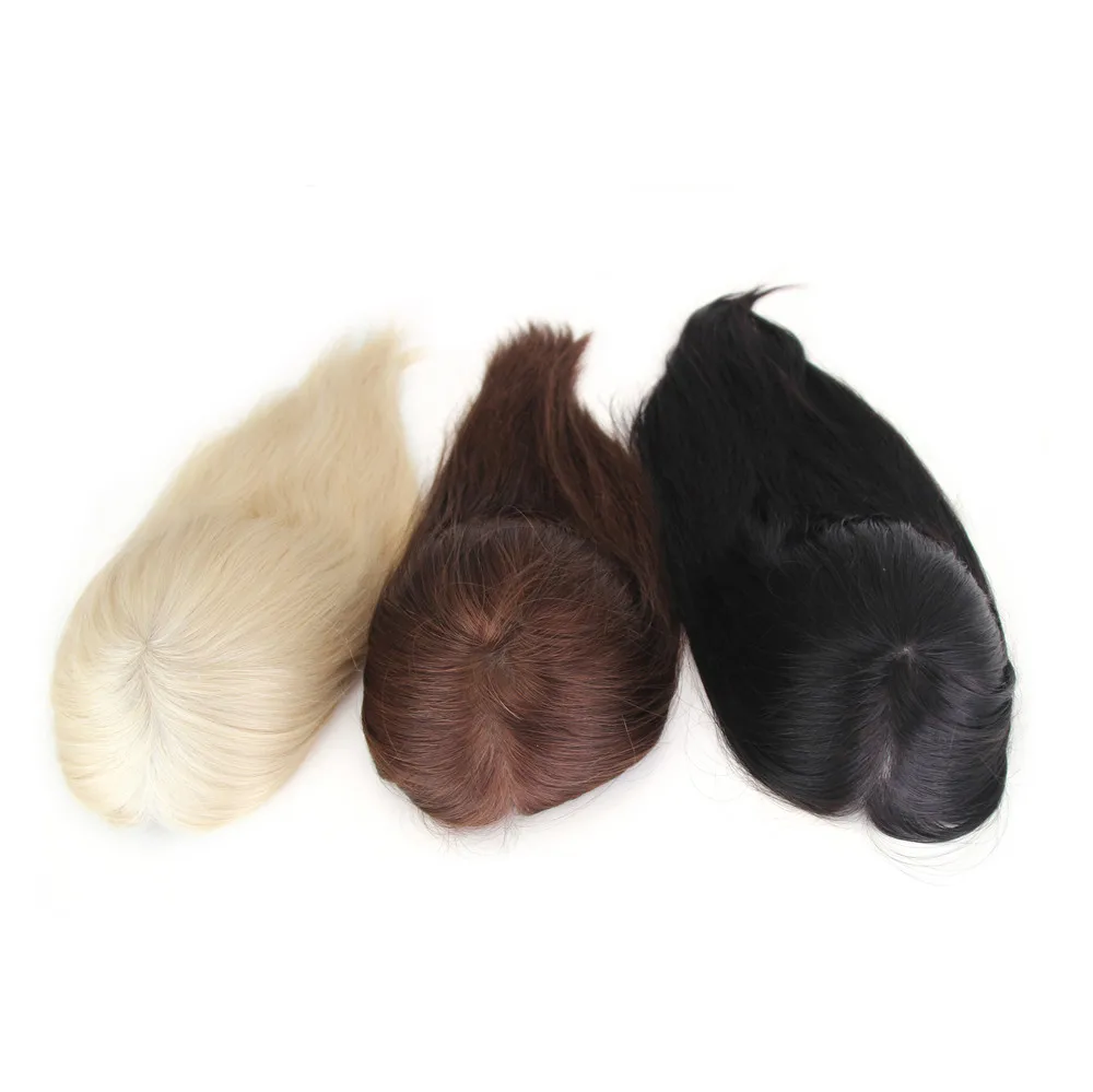 Solove Straight Skin PU Base Hair Topper Human Hair Toupee for Women Pure Color Virgin-Remy WomenToupee Double Knots Hairpieces