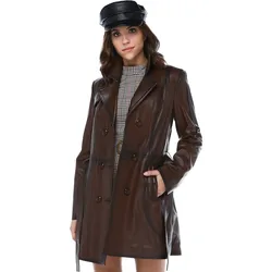 Trench-Coat pour femme, veste en cuir véritable 2020 mode mouton moto % 100 naturel élégant peau de lampe YB-060