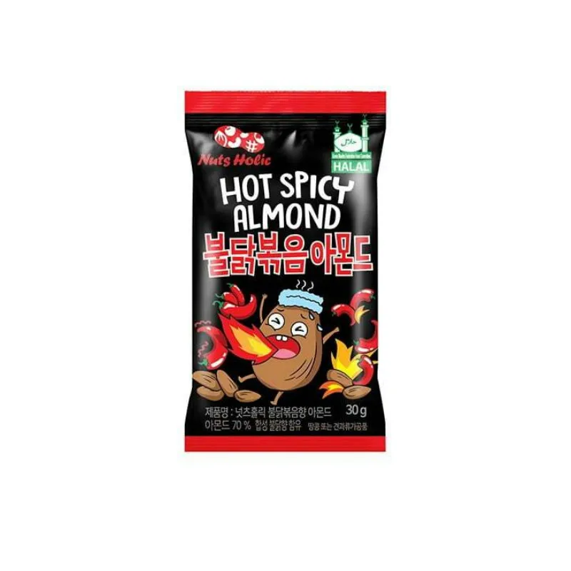 Almendras Tostadas Sabor Picante Nuts Holic  Snack Coreano Halal 30G*3 unidades
