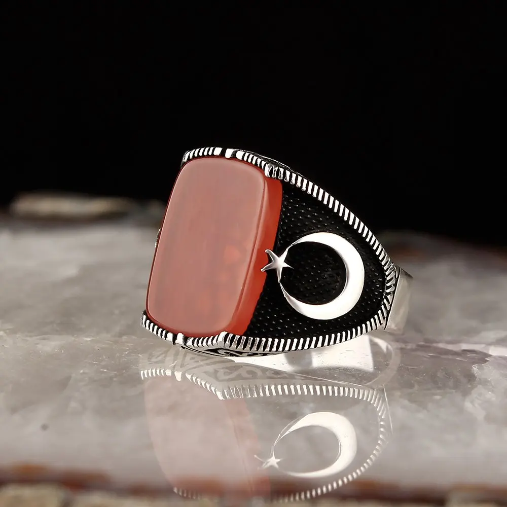 Agate Stone Crescent 925 Sterling Silver Ring