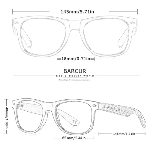 Imagen 2 del producto BARCUR-gafas De Sol polarizadas De bambú para hombre y mujer, lentes De Sol De madera, De marca Original, UV400