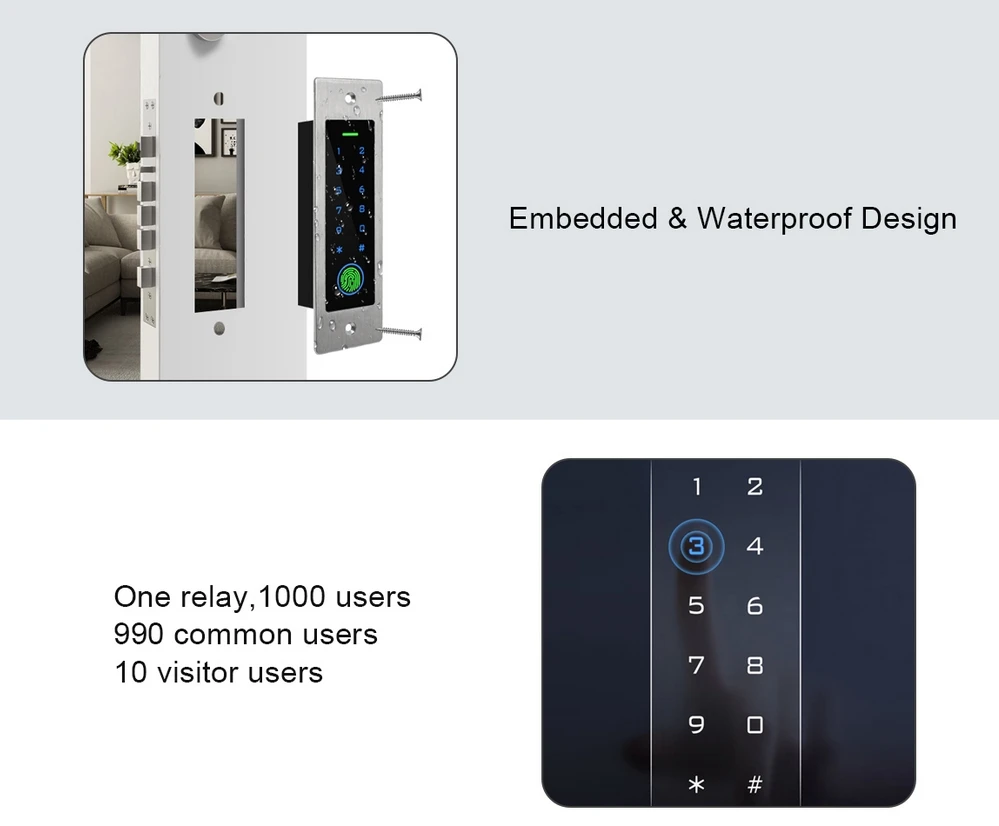 Metal Embedded Biometric Fingerprint Access Controller Standalone 125Khz RFID Card Door Access Control System Waterproof Outdoor