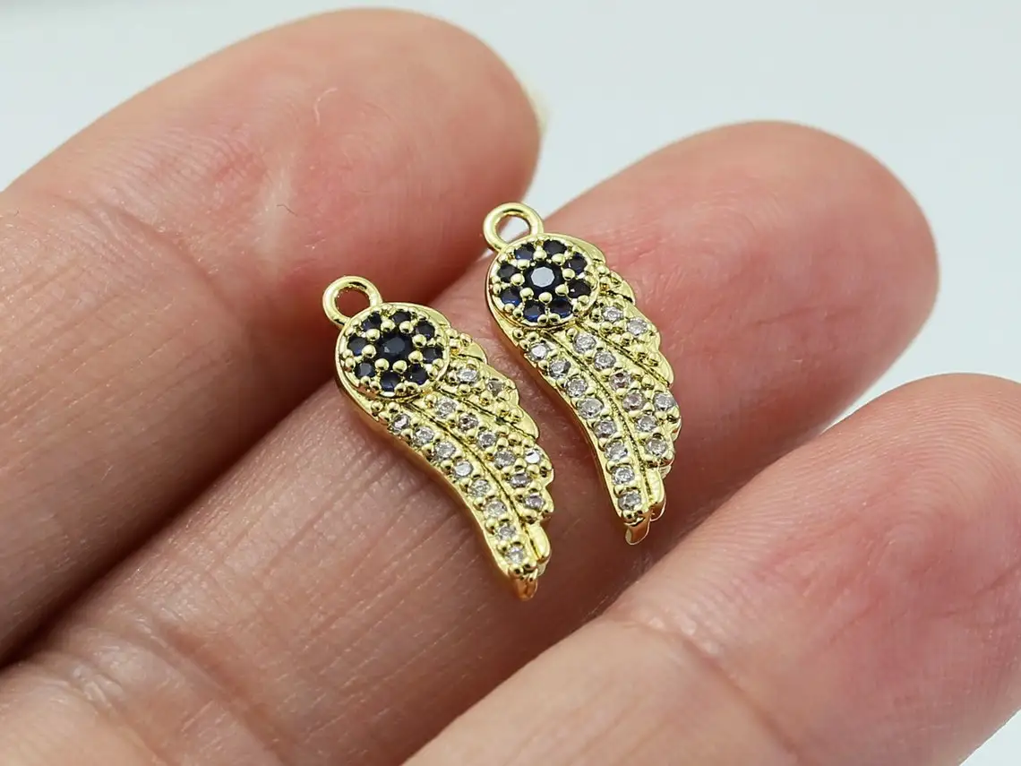 

10pcs Gold Wing Charm, Jewelry Making, Earring Charms, Feather Necklace Pendant, Earring Findings, Real Gold Plated G023