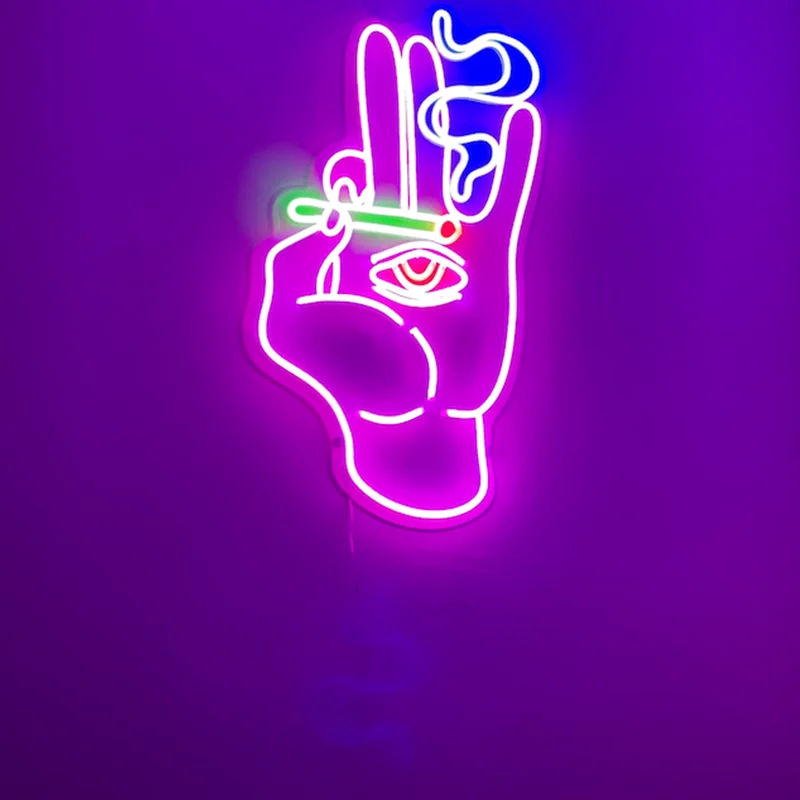 Sinal de néon led fumar mão com cigarro comum personalizado neon sinal de néon decoração da parede arte presente led sinal de luz decoração loja decoração do quarto