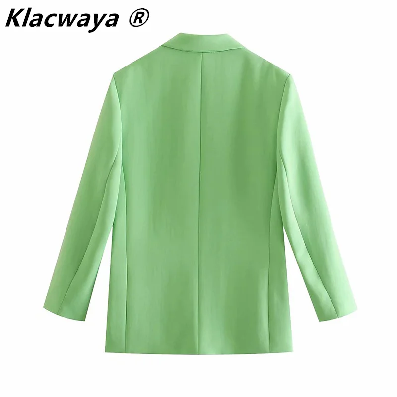 Klacwaya Women 2021 Blazer Two-Piece Set Vintage Green Office Lady Single Button Suit Fashion High Waist Wide leg Pants Suits