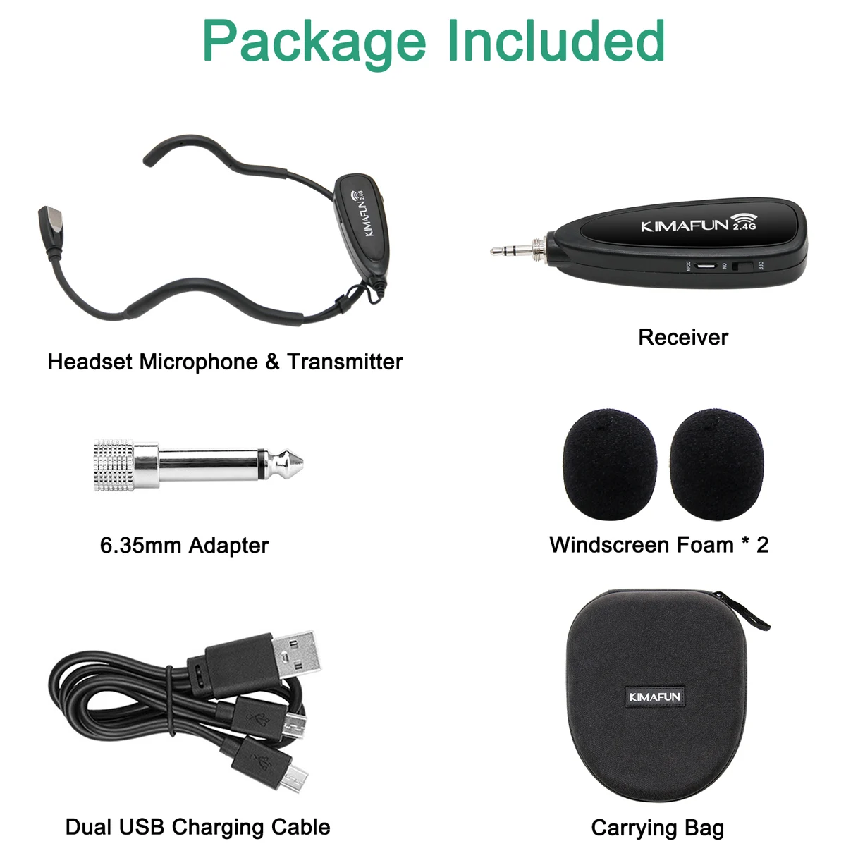KIMAFUN 2.4G Wireless Microphone System Professional Headset Mic for PC PA Smartphone iPhone Lectures Teaching Meeting Fitness
