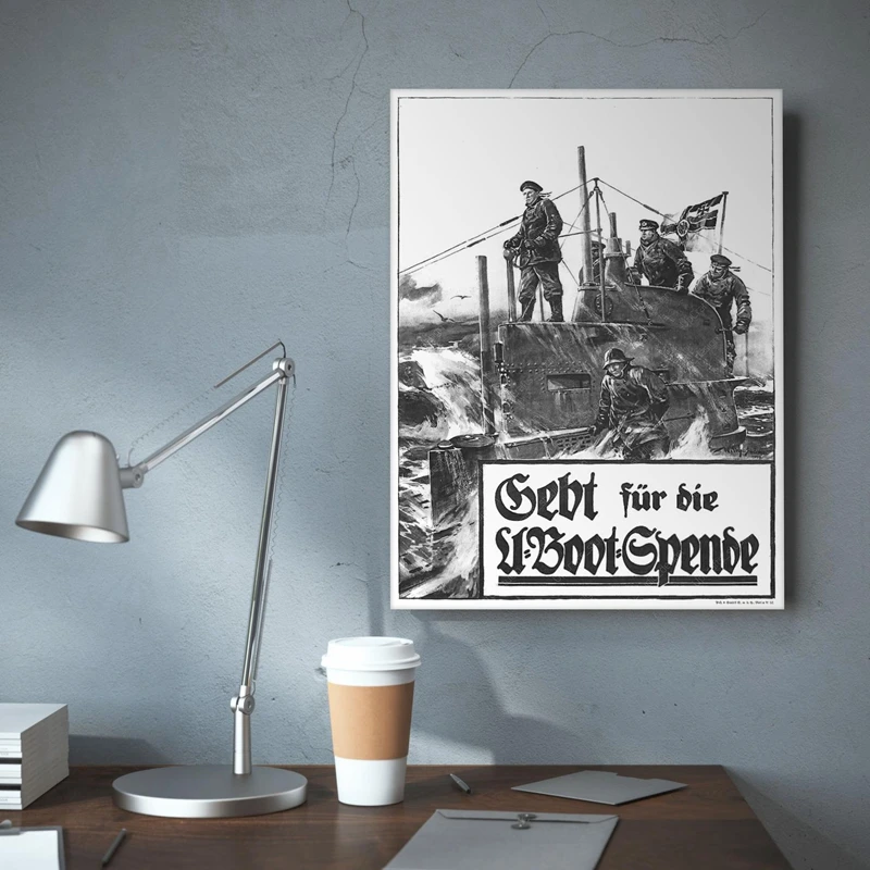 WW1 German War Memorial Poster Black and White Vintage Wall Art Print German Submarine Picture Canvas Painting Living Room Decor