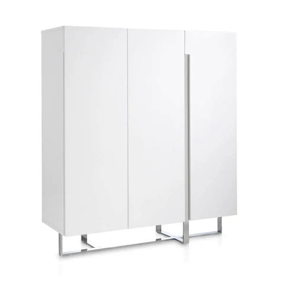 3053 Alacena Angel Cerdá-white gloss lacquered DM frame sideboard with legs and chrome stainless steel trim, with single and double door and interior DM shelves in lacad