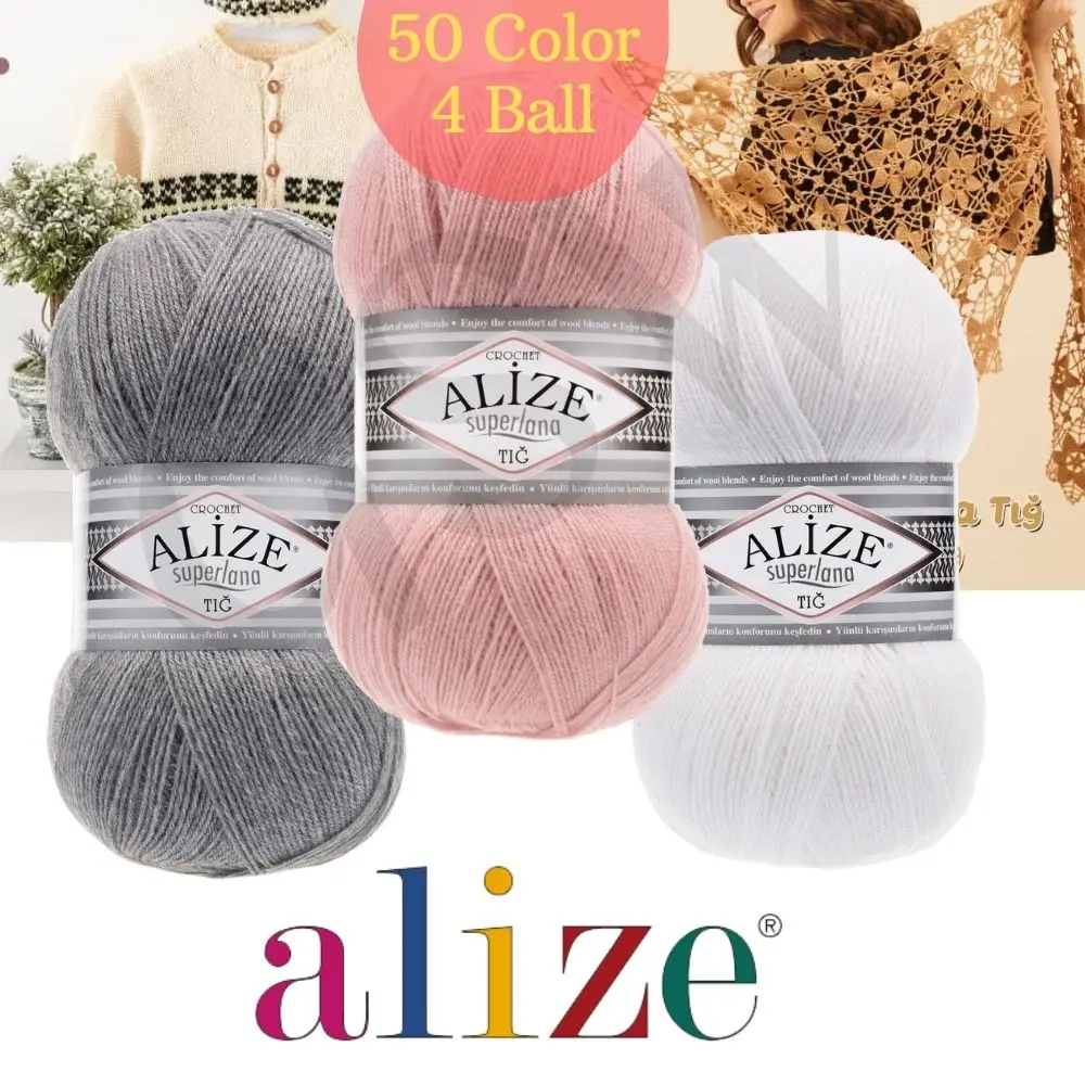 Quality Wool Hand Knitted Crochet Yarn Alize Superlana Tıg - 50 Color Options - 570 Meters (100gr) - Acrylic - Shawls - Accessories - Scarves - Cardigan - Sweater - Blouse - Vest - Home Textile - Beret - Hat - Amigurum