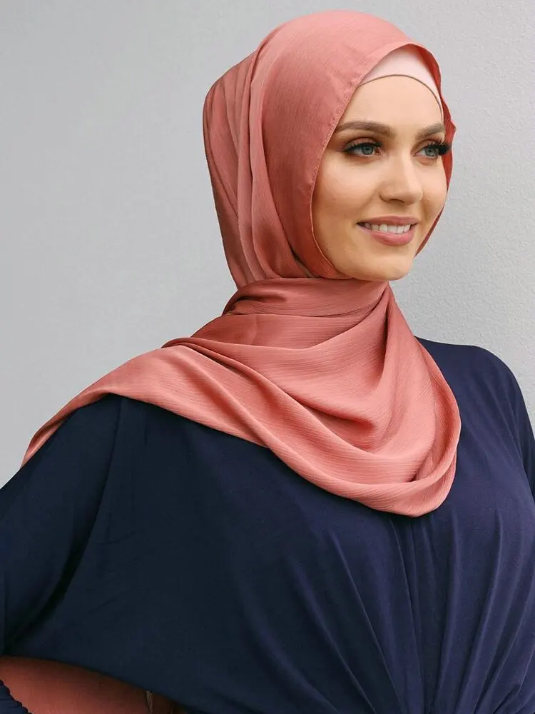 Écharpe Hijab en Satin Froissé pour Femme Musulmane, Châle en Mousseline de Soie, Uni, Respirant, Islam, Turban Plissé, Ramadan