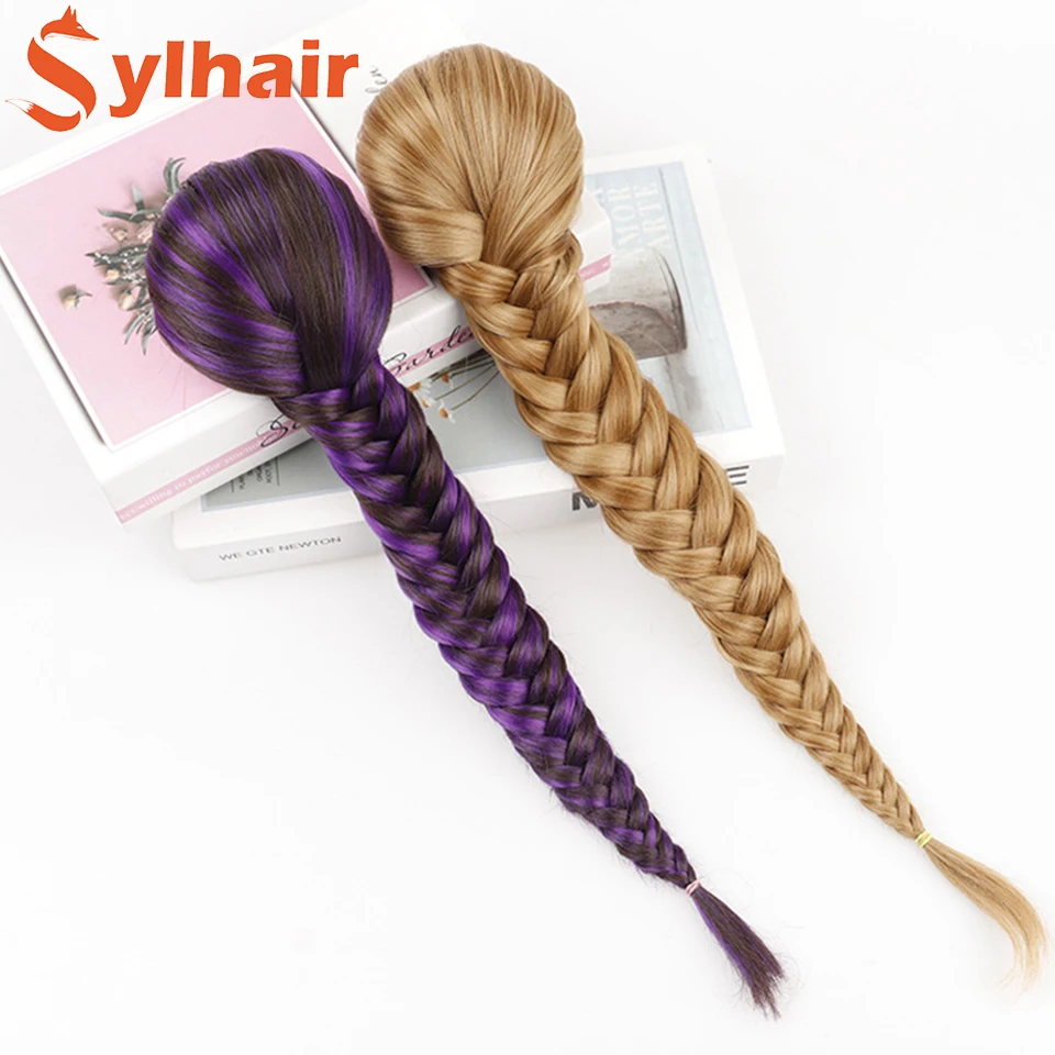 Visgraat vlecht paardenstaart godin fishtail vlecht fishtail haar clip in op trekkoord paardenstaart stuk hittebestendige vezel voor vrouwen