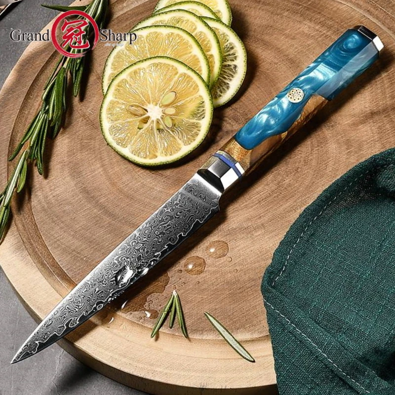 

Chef Knife VG10 Japanese Damascus Steel Utility Paring Tomato Steak Knives Kitchen Tools Cookware Cutlery Blue Wooden Handle NEW