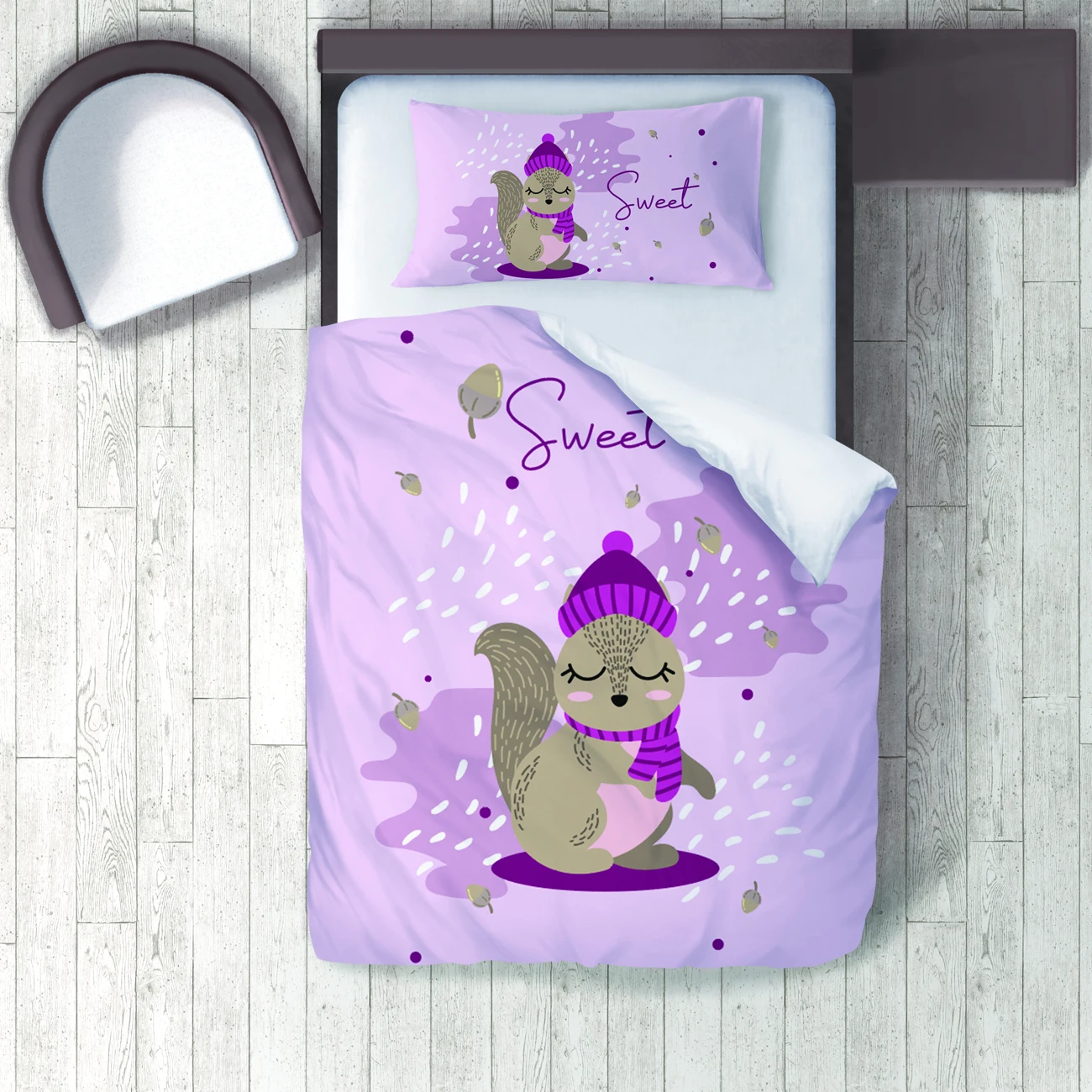 

Duvet Cover Set Bedding Set Pillow Case for Baby and Kids Room 3D Printed Sweet Squirrel Pink Hat Model 141