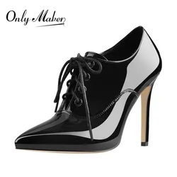 Onlymaker Women Lace Up Vintage High Heel Pumps Pointed Toe 10CM Stiletto Formal Court Evening Dating Big Size Shoes