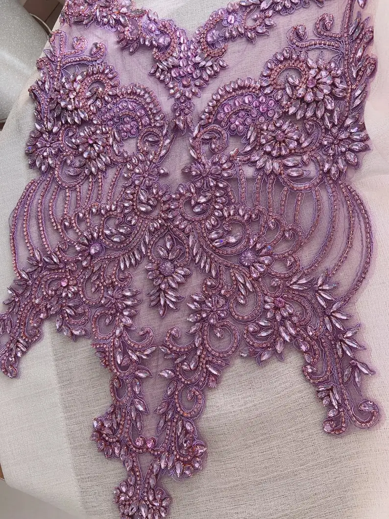 Purple Hand Crafted Rhinestone Patch For Bridal, Beading Bodice Dor Couture, Dance Costume WK04121