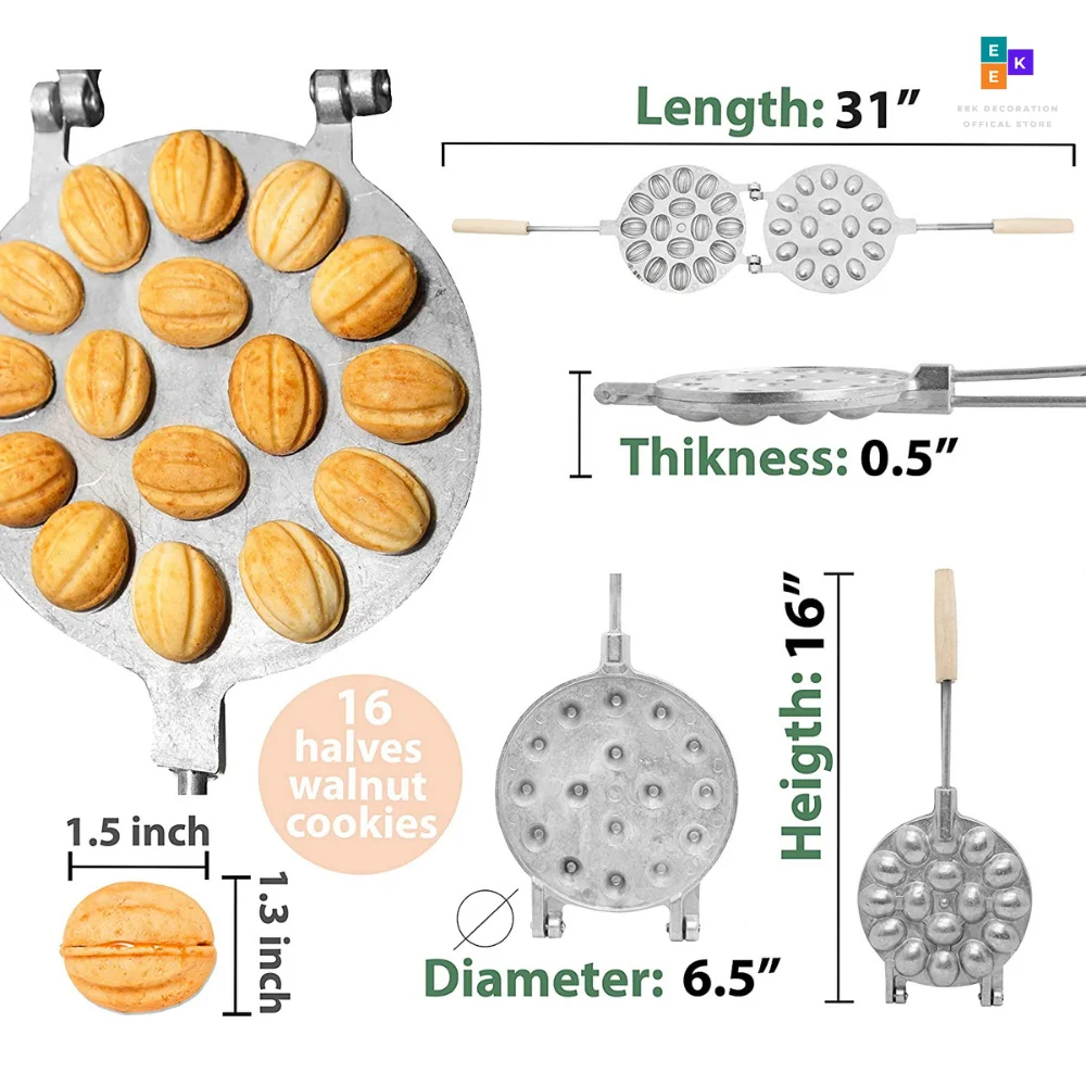 Oreshki Cooker Walnut Cookie Pan Oreshki Cookies Mold Waffle Maker Russian Dessert No Need Oven Kitchen 16 Halves Walnut Cookies