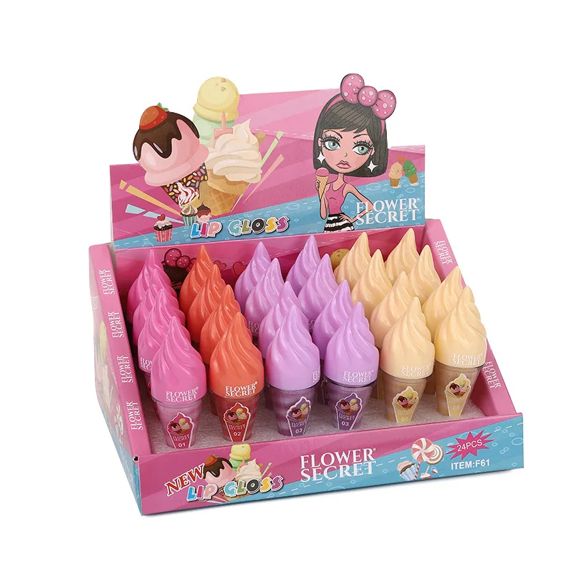 Romantic Bear New 24pcs Ice Cream Shape Lip Gloss Cute Lasting Moisturizing Lip Care Brightening Skin lip Balm Lips Care