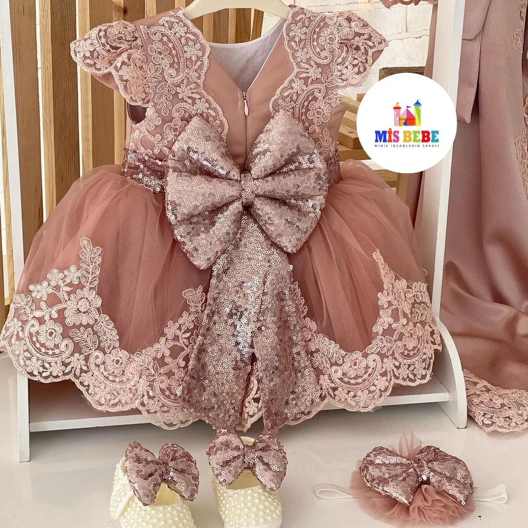 

3-Pcs Dress hair Clip Shoes Clothing Sets Lace Gemmiferous Autumn Spring Summer Kids Costum toddler ball gownes Children