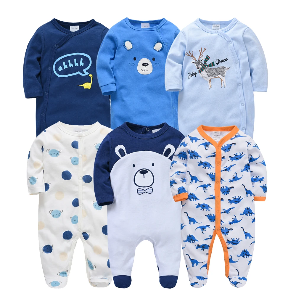 

Kavkas Spring Baby Boys Clothes Romper Cartoon Bear Dinosaur Printed Long Sleeve Pure Cotton Kids Outfit Footies Jumpsuit