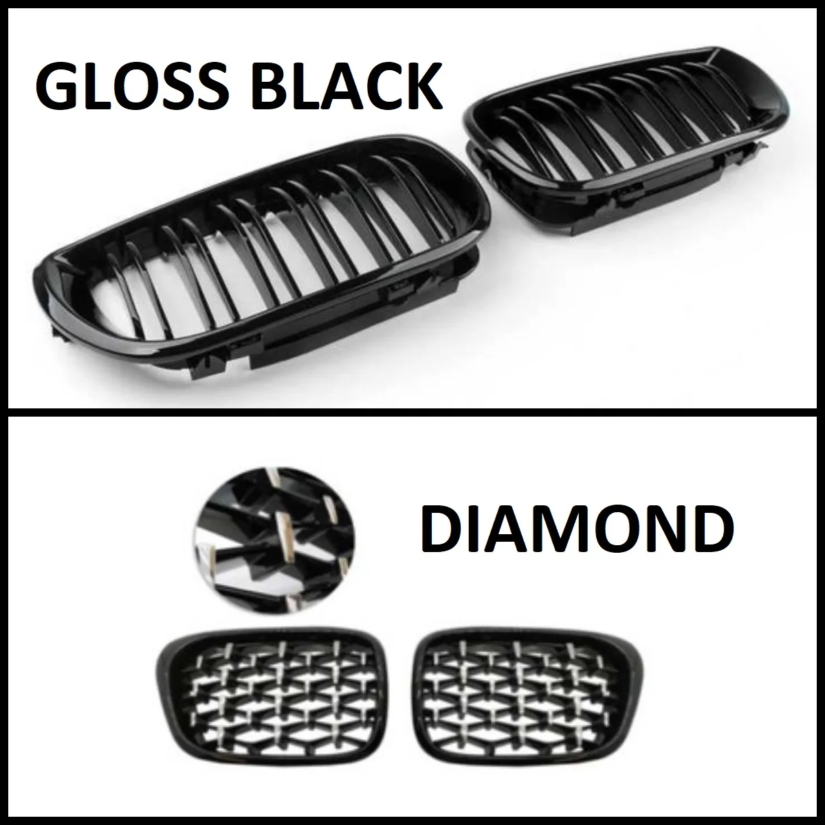 Front Kidney Grille Hood Grills -Double Line for BMW 3 Series E46 2002 2003 2004 High Quality Diamond Gloss Black