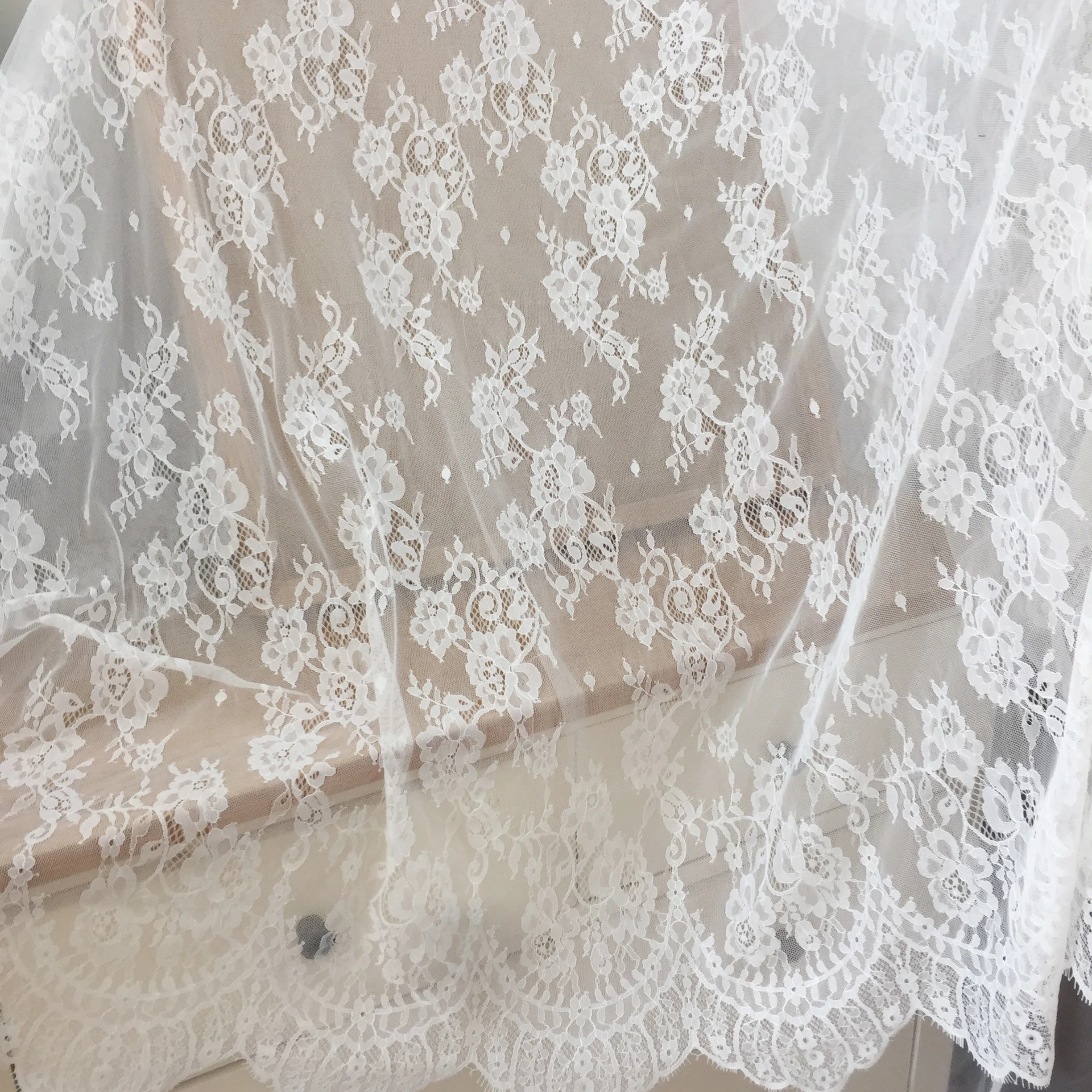 3 METER Bridal Chantilly Lace Fabric, Lingerie Lace, Eyelash wedding lace fabric, Bridal Lace Fabric, Soft, Chantilly