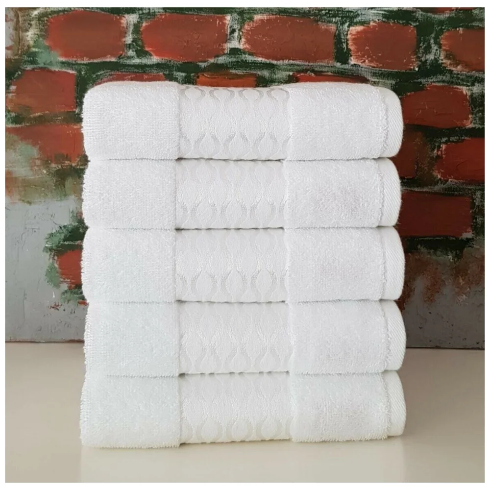 Turkish Pure %100 Cotton 5 Pcs 50x90 Super Absorbent Towel Set Soft 2022  White  - East West Home Textile