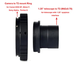 1.25 Inch to T2 (M42 x 0.75) to Camera Telescope Mount Adapter for 1.25'' telescopes connect to Canon Nikon Sony Pentax Cameras