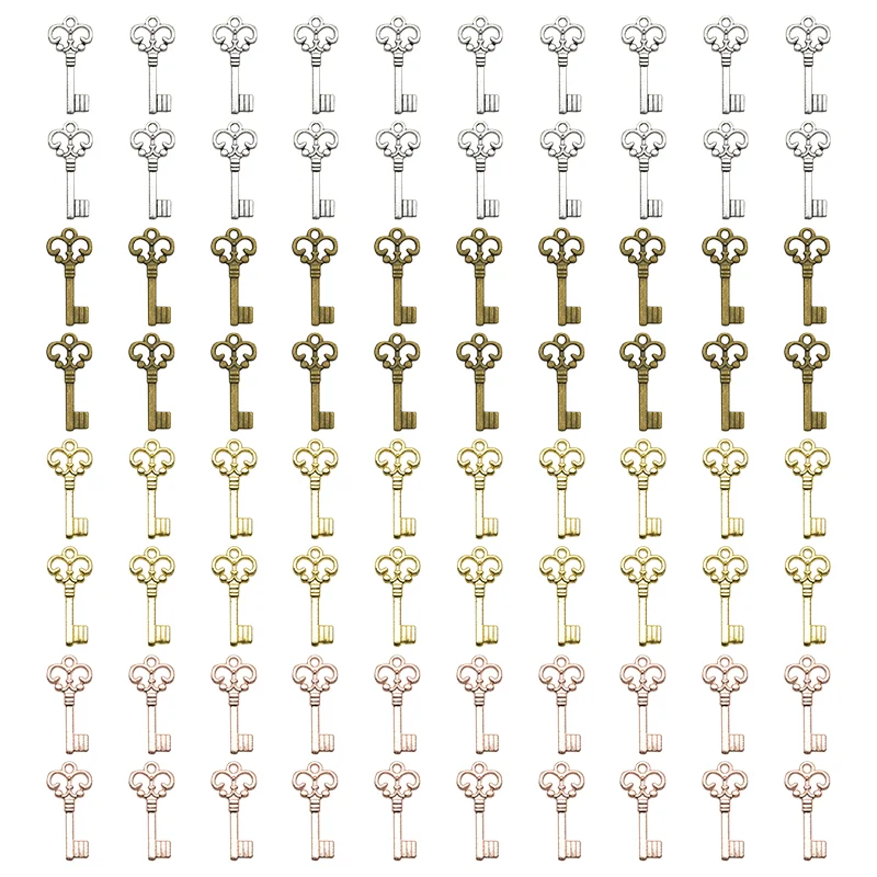 60pcs Wholesale Three Color Small Key Charms Zinc Alloy Metal Pendants For DIY Handmade Jewelry Accessories Making 21*10mm