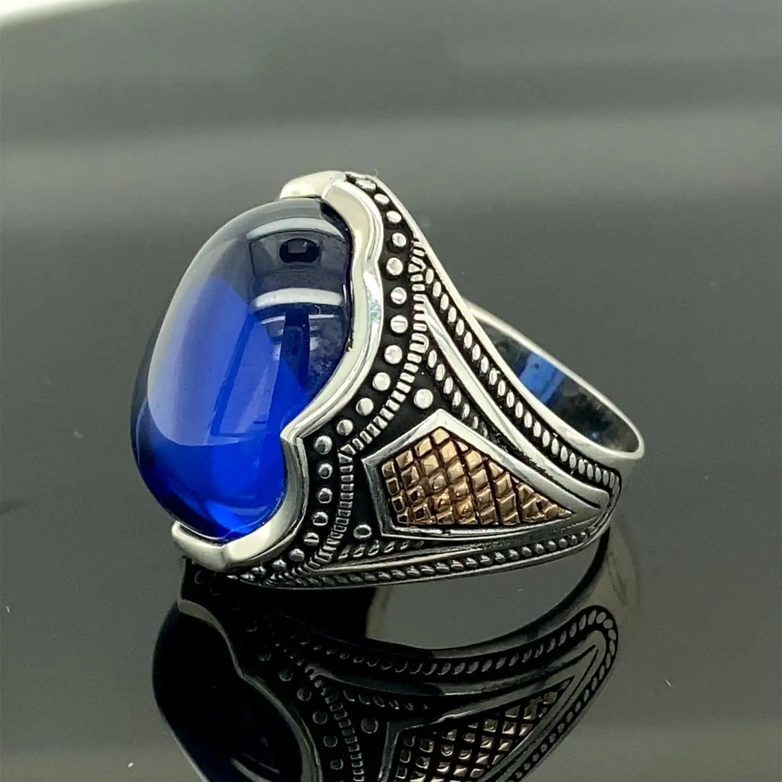 Silver Men Sapphire Stone Ring for Men 925 Sterling Silver Collocation Fashion Natural Male Punk Rings Vintage Antique Jewelry