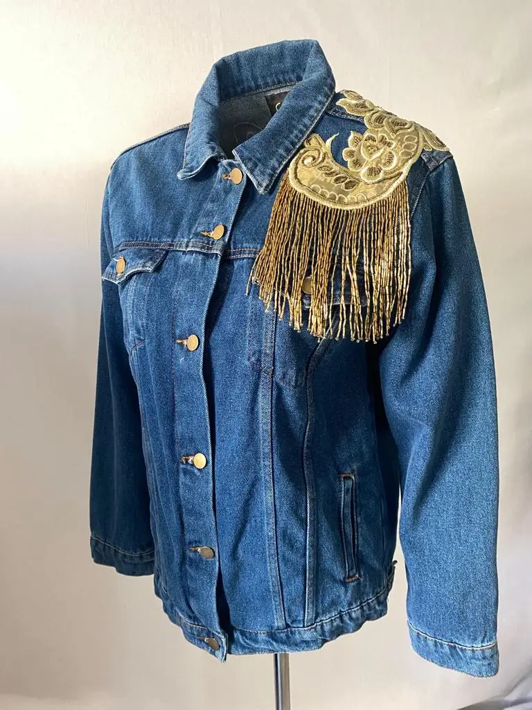 2022 Spring Fashion Handmade Yellow Bead Embroided Women Denim Jacket