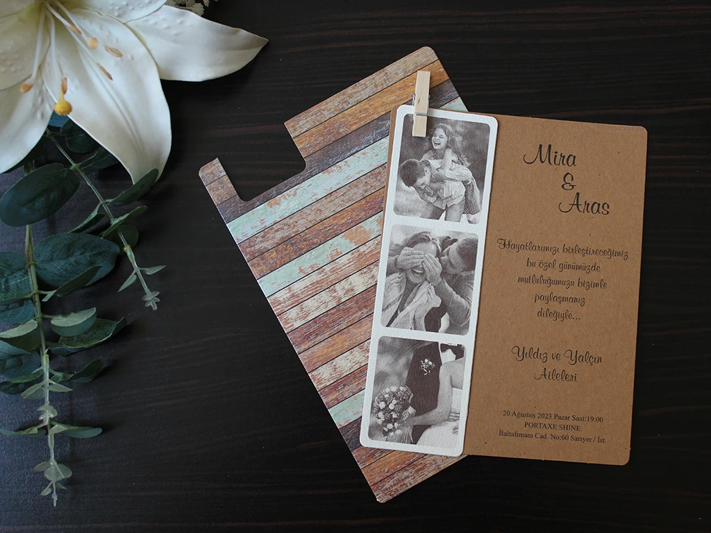 50 personalized photo wedding invitations (clothespin gift)