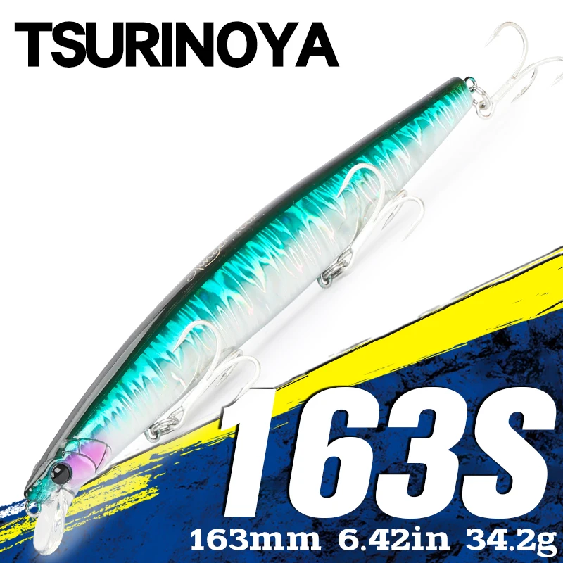 TSURINOYA 163S Saltwater Sinking Minnow Sea Fishing Lure Ultra Long Casting STINGER 163mm 34.2g Tungsten Weight Large Hard Bait