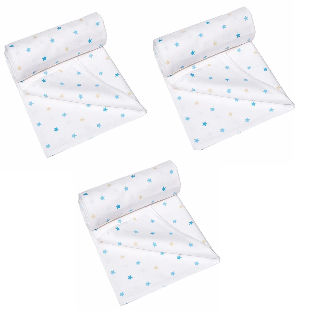 Funna Baby 3 pieces cotton wrap 70x95 cm blue, baby boy, star patterned, baby blanket 3x