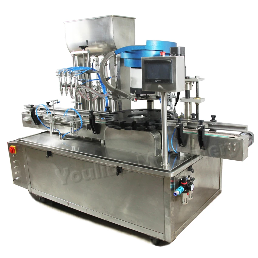 YTSP-500 Fully Automatic  Wine  Filler Vodka Beverage Olive Oil Glass Bottle Aluminum Ropp Caps Filling Capping Machine