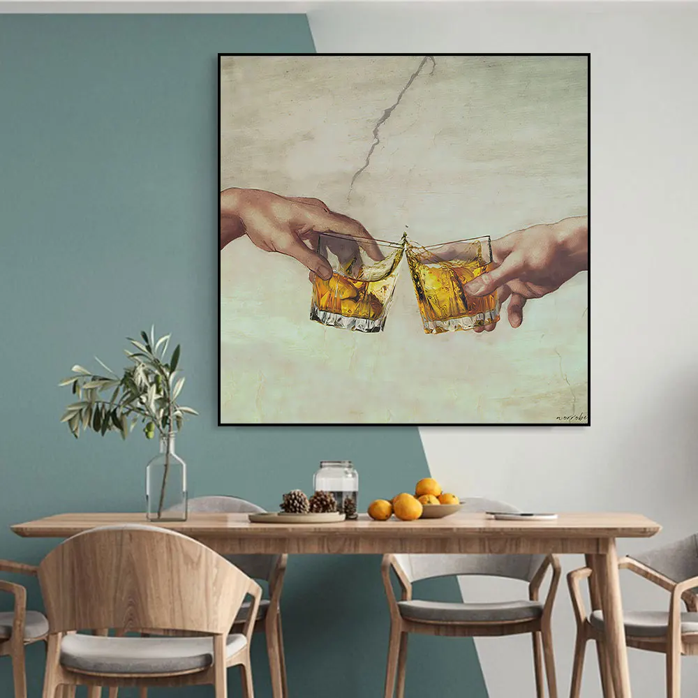 Cheers to the Hand of God Poster Prints Canvas Wall Art Funny The Creation of Adam Picture for Living Room Home Decor Cuadros