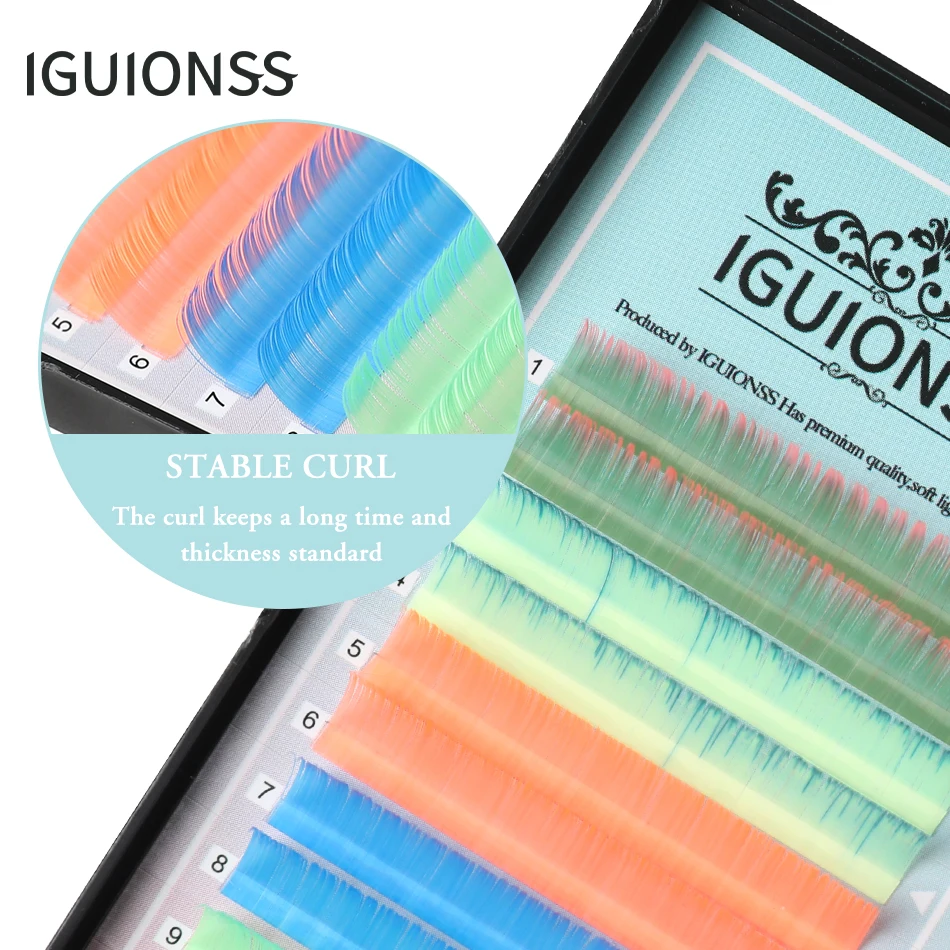 NEW IGUIONSS Mix Color Eyelashes Make up UV Neon Lash Soft Natural Synthetic Mink Rainbow Eyelash Cilios 6 Colors Mixed