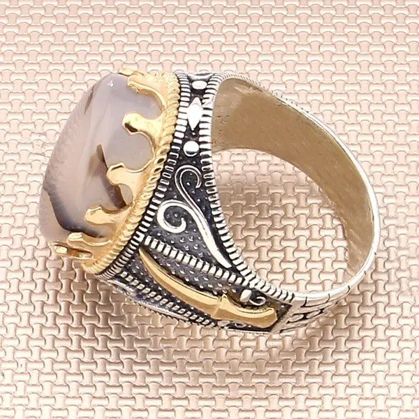 Dagger Silver Ring Yemen Agate Silver Ring Vintage Men Silver Ring Bronz Color Big Heavy Silver Ring Solid 925 Sterling Silver