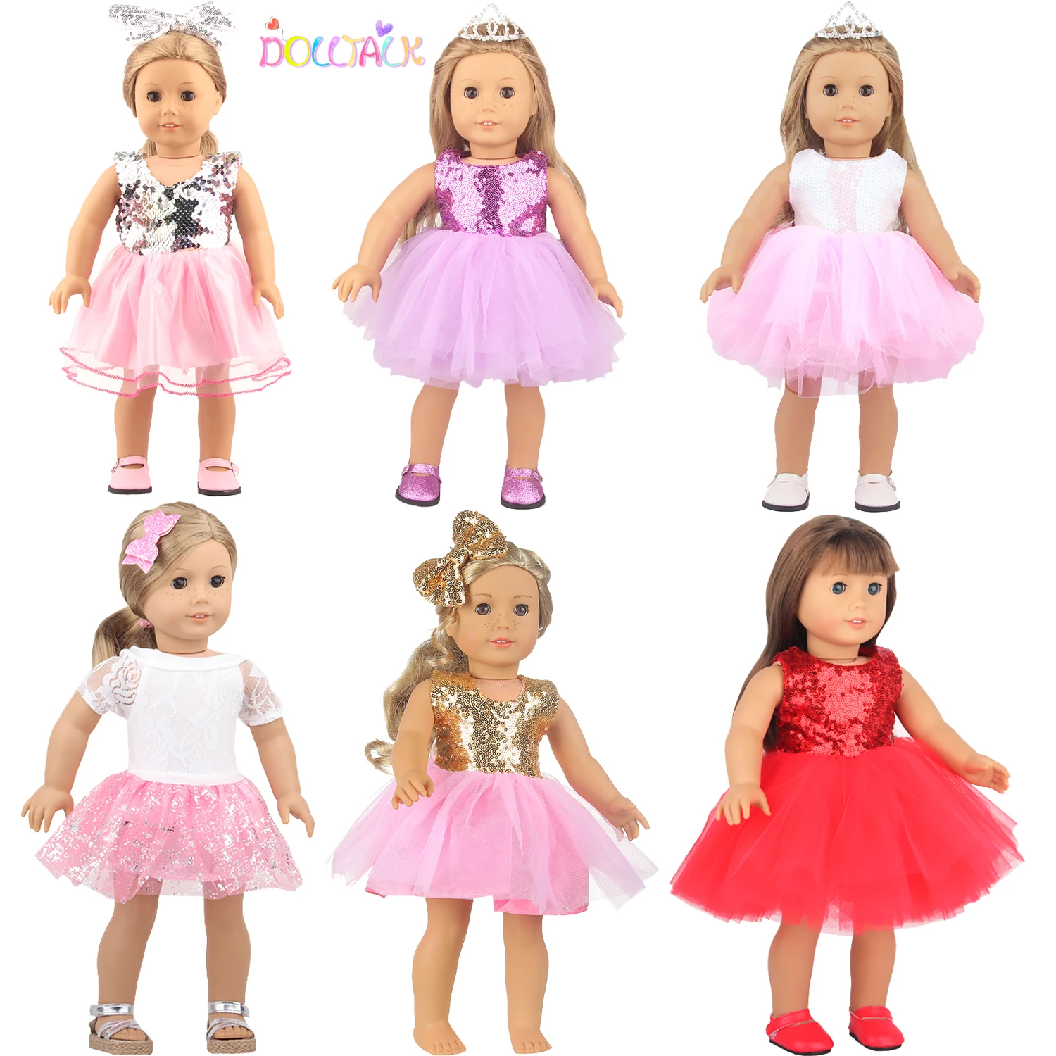 

American 18 Inch Girl Doll Sequins Skirt Clothes Shining Cute Mini Dress For 43cm Baby New Born,OG,DIY Doll Accessories Toy