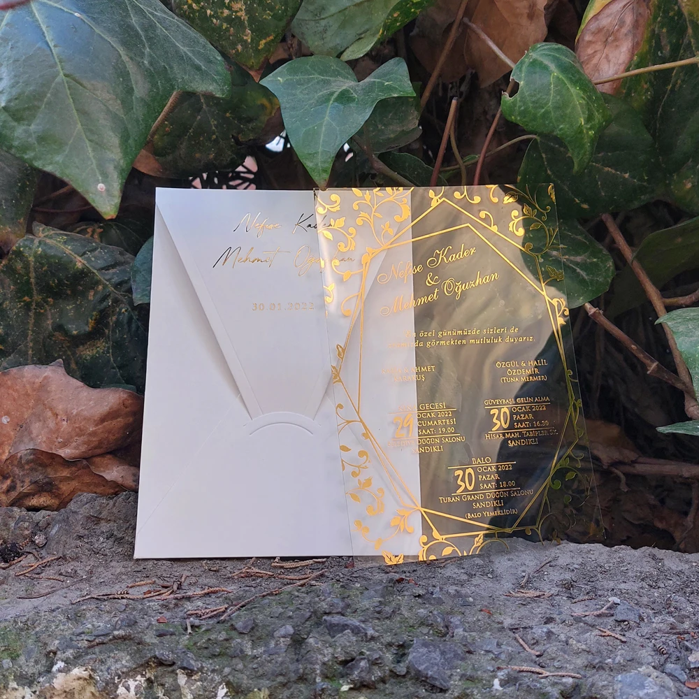 50 PCS Acrylic Wedding Invitation, Elegant White Wedding Invitations, Unique Invites, Real Foil, Acrylic Invite, invitation Card