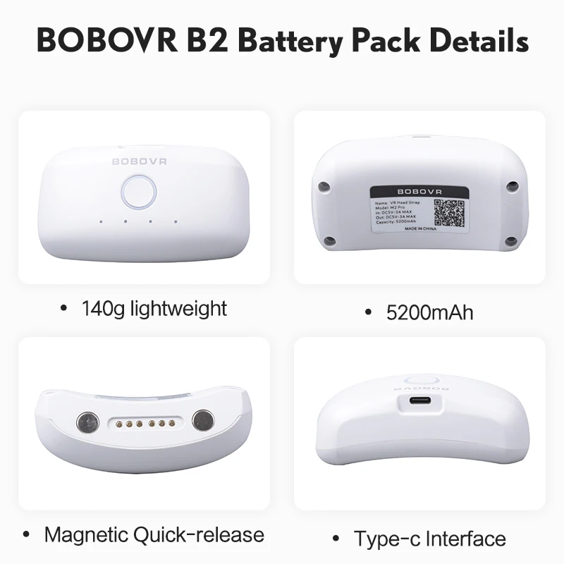 BOBOVR-Paquete de batería B2 para M2 Pro, reemplazo de batería de repuesto, conexiones magnéticas de 5200mAh para Quest2, aumento de aproximadamente