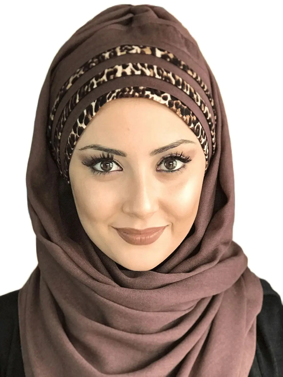 New Fashion Hijab Muslim Islamic 2021 Scarf Hat Bonnet Foulard Chiffon Turban Brown Coton Leopard Striped Ready-made Shawl