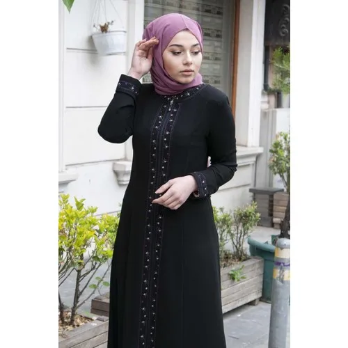 Nesli̇ay Embroidered Abaya Crepe Ferace Siyahelbise Muslim women Dubai Turkish hijab clothing girls Islamic clothing