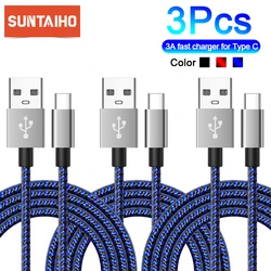 Suntaiho-USB Tipo C Cabo De Carregamento Rápido, Cabo De Dados Para Xiaomi Poco F3, Huawei P60, Celular Samsung, Fio De Carregamento, 3Pcs