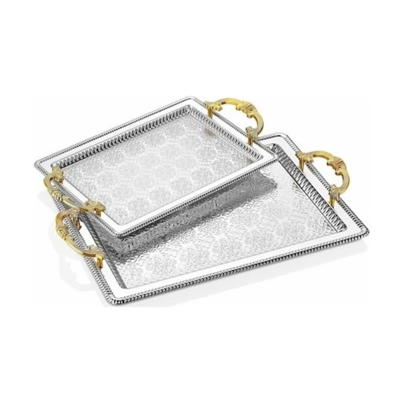 Diver Set of 2 Rectangle Silver 3color Wedding Engagement Special Day Tray Embossed Decor Free Fast Shipping From Turkey