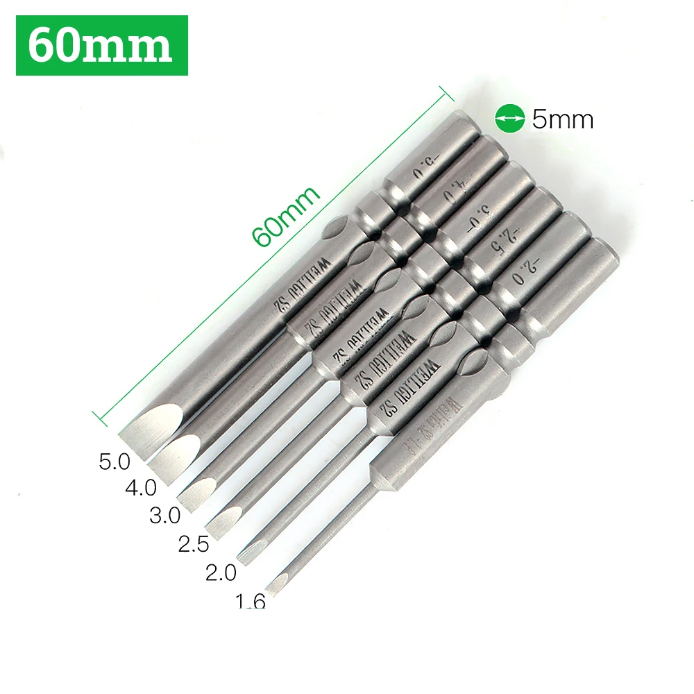 1pc S2 Steel Electric Screwdriver Drill Bit Set Magnetic Bits Slotted 801 Round Shank 5mm Length 60/100mm Woodworking DIY Tools