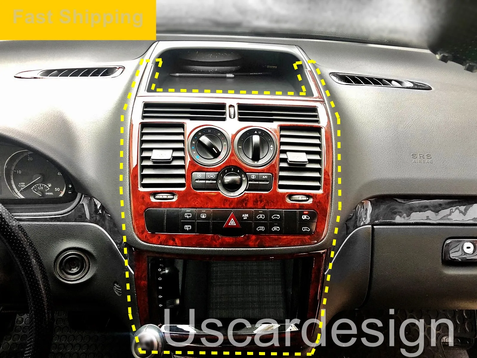 For 2004 - 2014 Mercedes Vito, Center Dashboard Cover, Trim Accessorie, Piano Black, Carbon Fiber, Coating